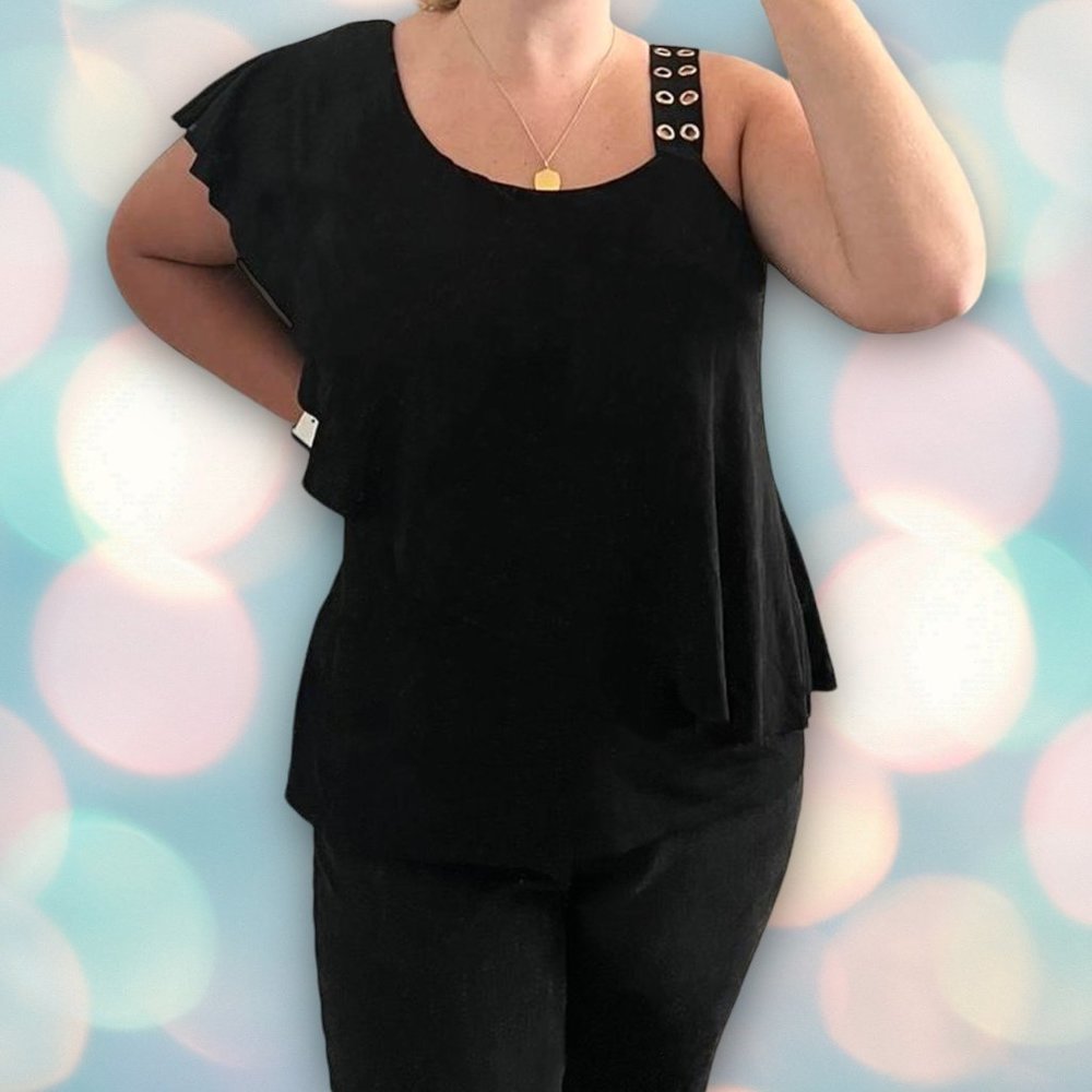 Belldini Women’s One Shoulder Draped Grommet Blouse Top Size M - Picture 1 of 6